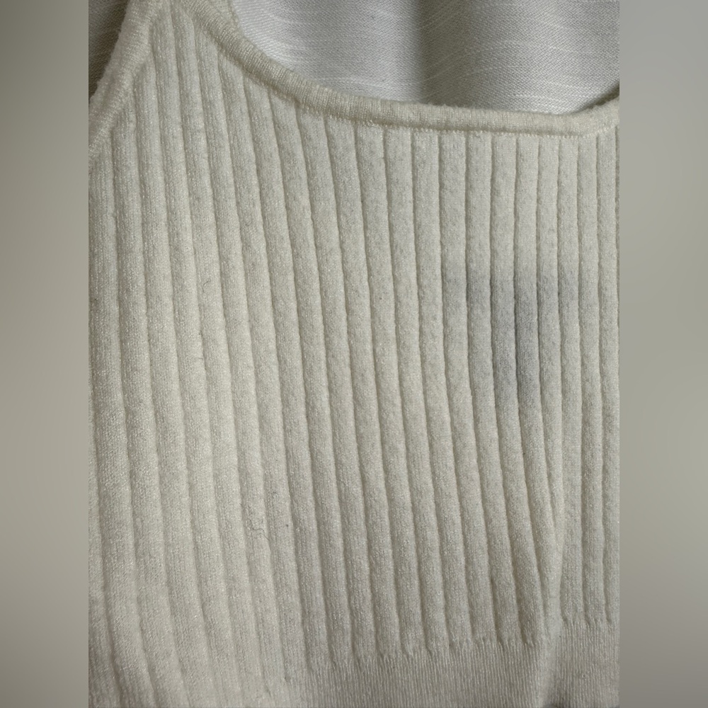 Forever 21 Cream Ribbed Knit Crop Spaghetti Strap Bralette Crop Top | Size M - Picture 7 of 10